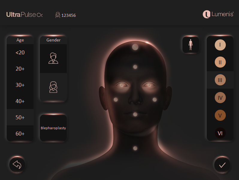 Paramétrage du traitement du contour des yeux sur le laser Lumenis UltraPulse
